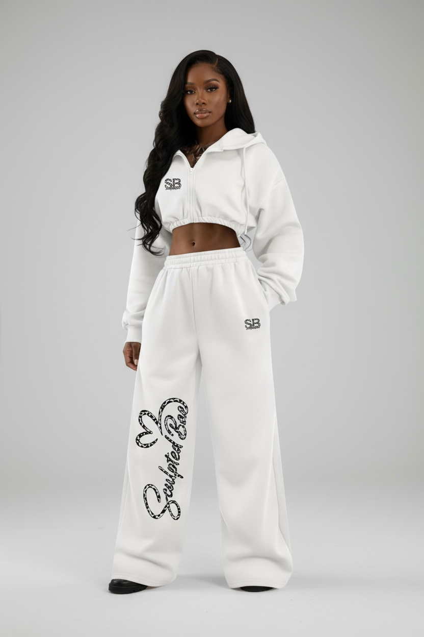 SculptedBae 2-Piece Crop Zip & Slay Sweatsuit Set Casual Set: Custom SculptedBae