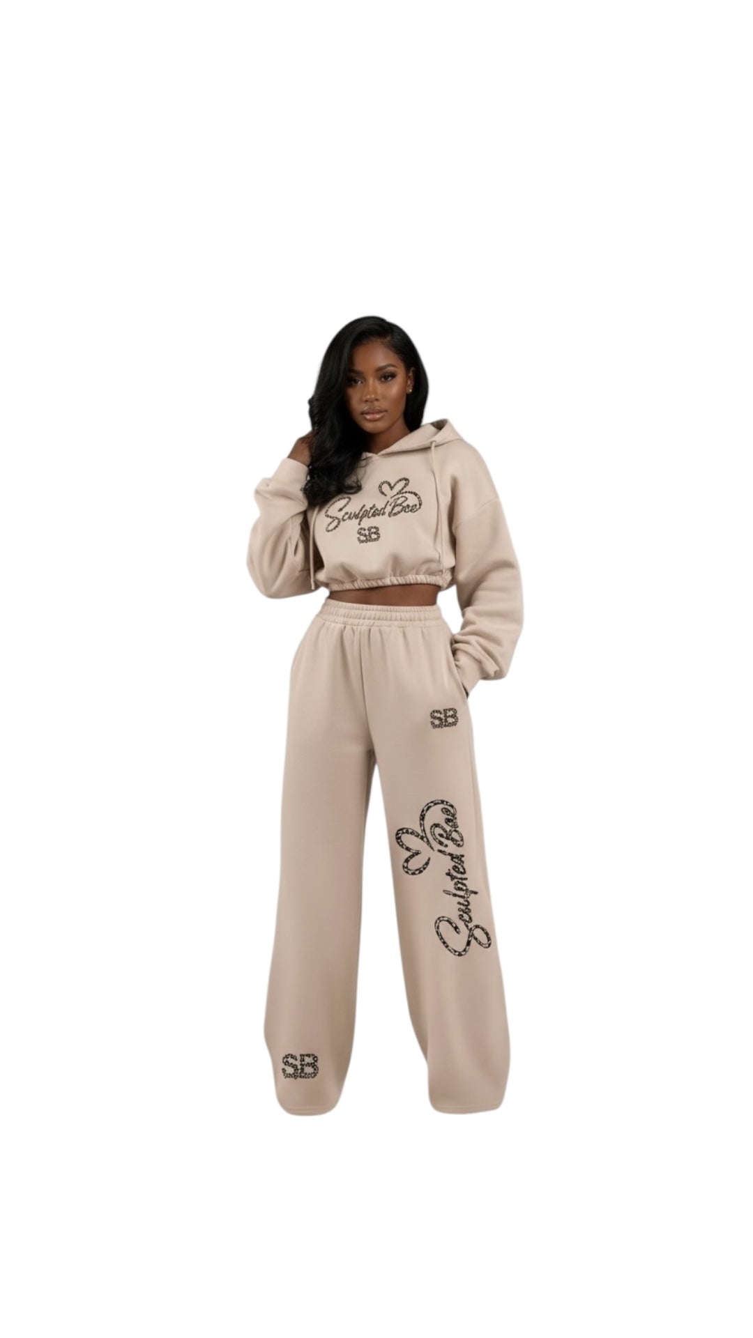 SculptedBae 2-Piece Crop Zip & Slay Sweatsuit Set Casual Set: Custom SculptedBae