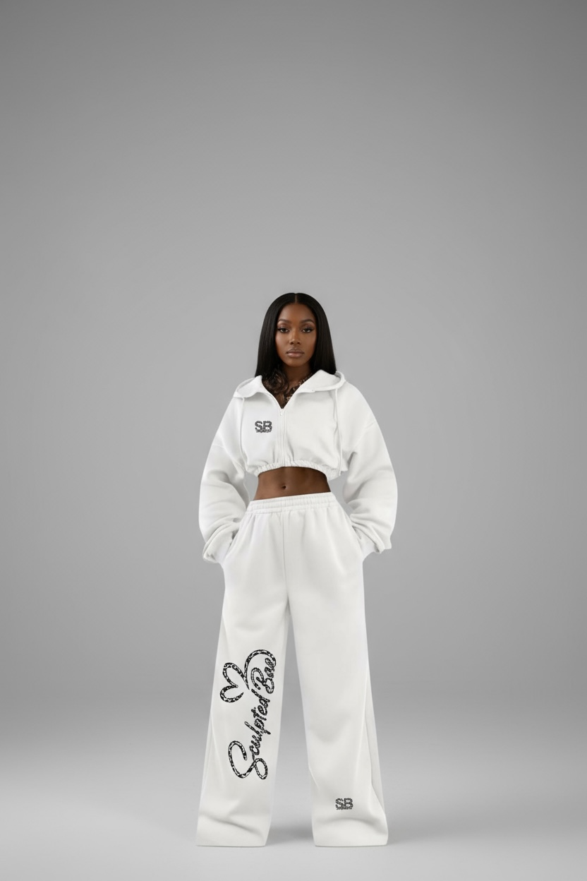 SculptedBae 2-Piece Crop Zip & Slay Sweatsuit Set Casual Set: Custom SculptedBae