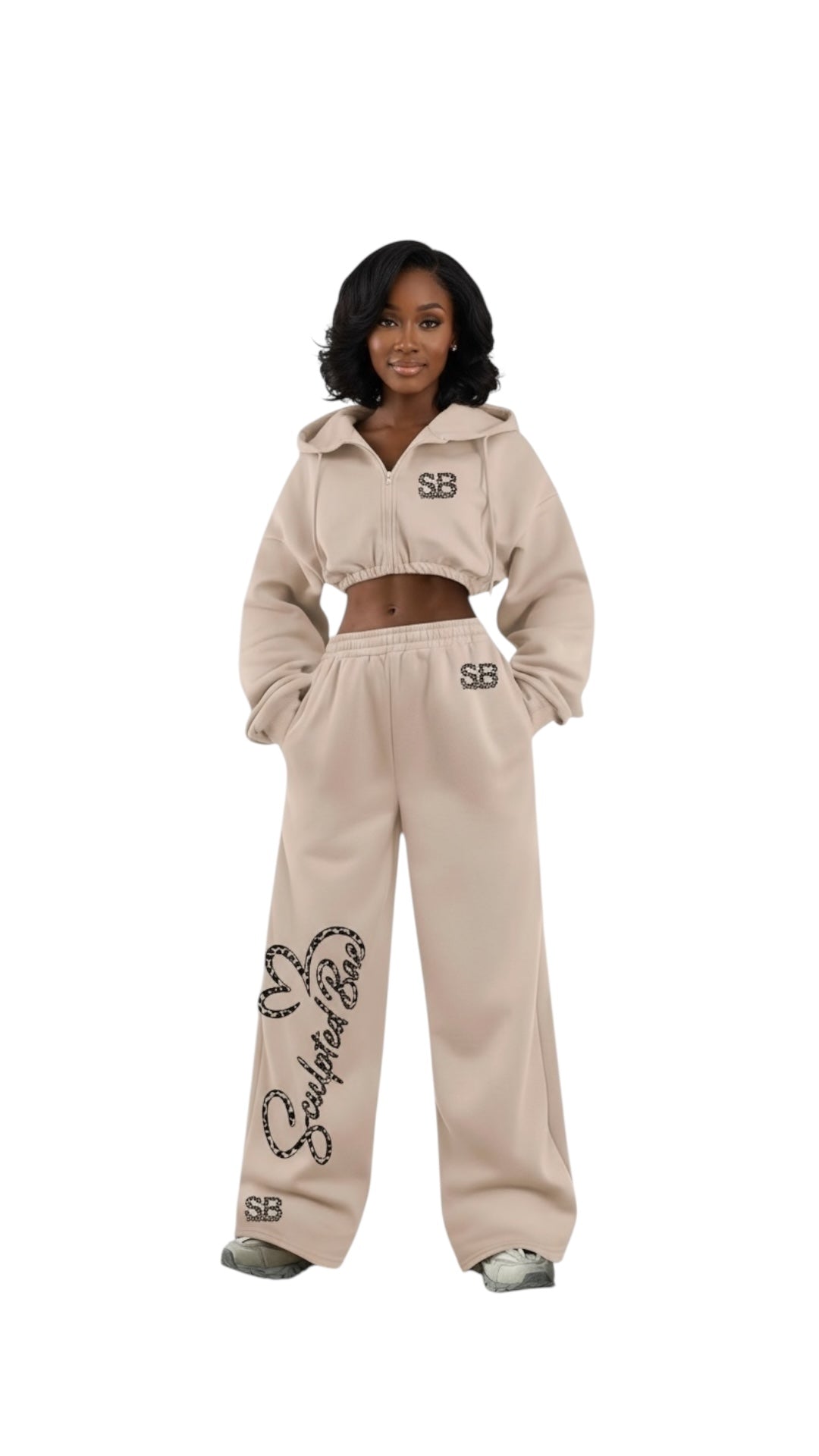 SculptedBae 2-Piece Crop Zip & Slay Sweatsuit Set Casual Set: Custom SculptedBae