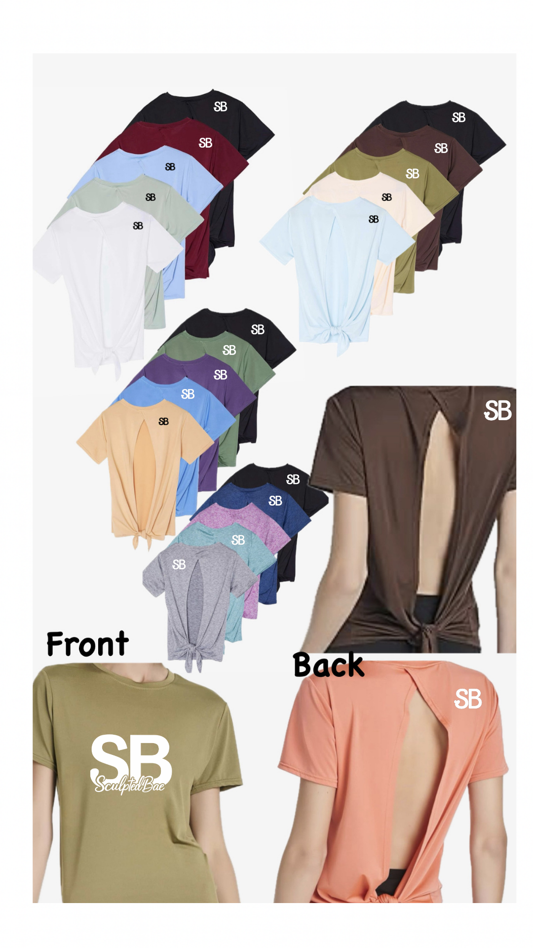 SculptedBae Short Sleeve Tie-Back Workout Top