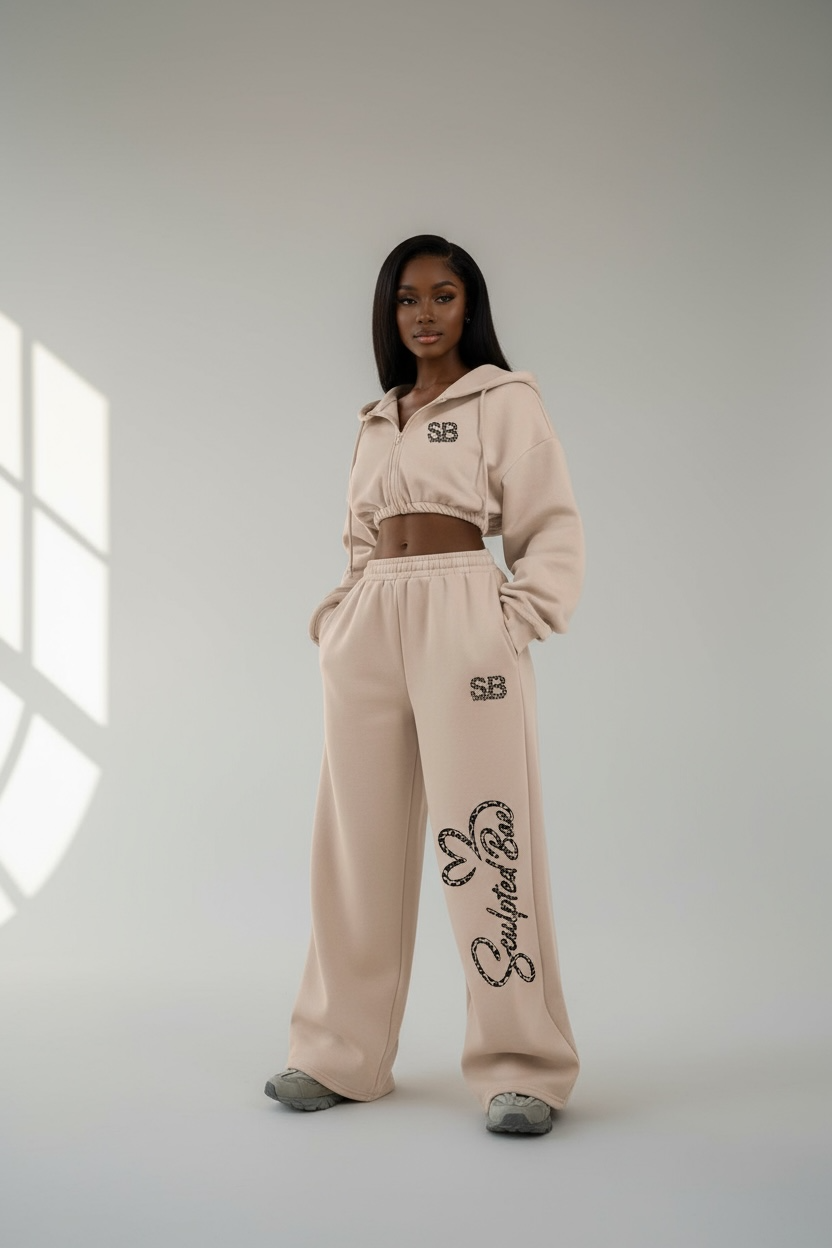 SculptedBae 2-Piece Crop Zip & Slay Sweatsuit Set Casual Set: Custom SculptedBae
