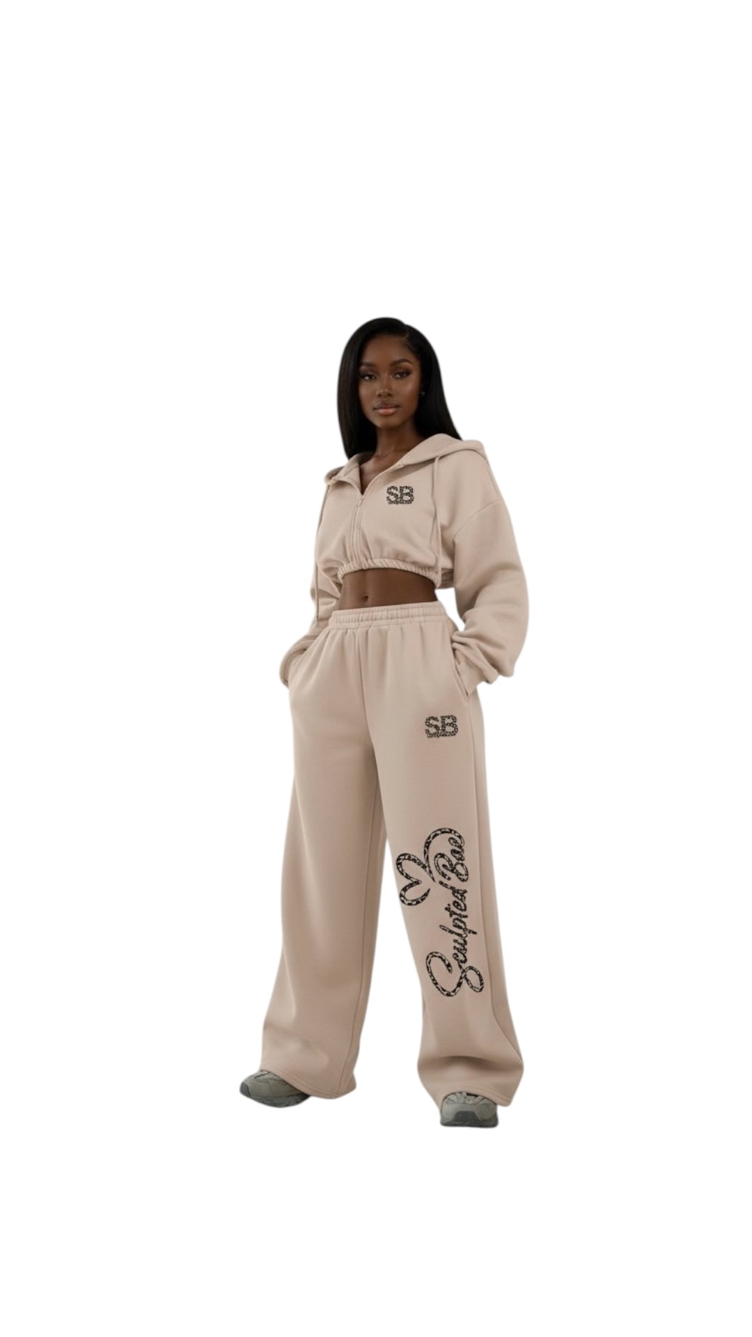 SculptedBae 2-Piece Crop Zip & Slay Sweatsuit Set Casual Set: Custom SculptedBae