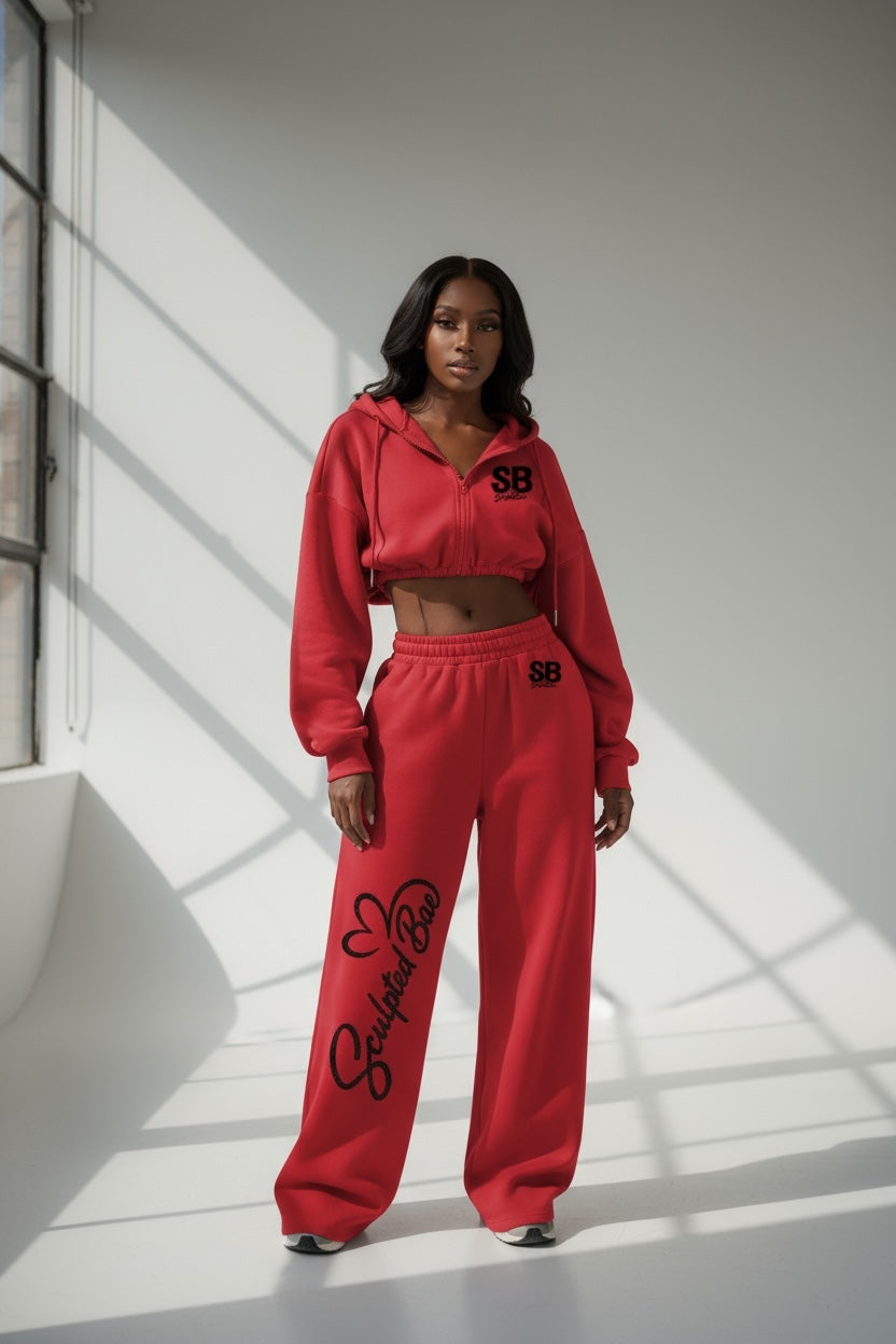SculptedBae 2-Piece Crop Zip & Slay Sweatsuit Set Casual Set: Custom SculptedBae
