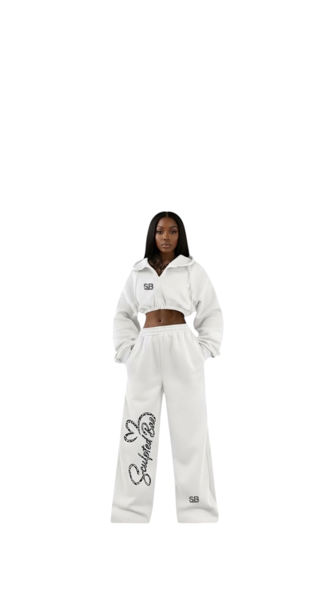 SculptedBae 2-Piece Crop Zip & Slay Sweatsuit Set Casual Set: Custom SculptedBae