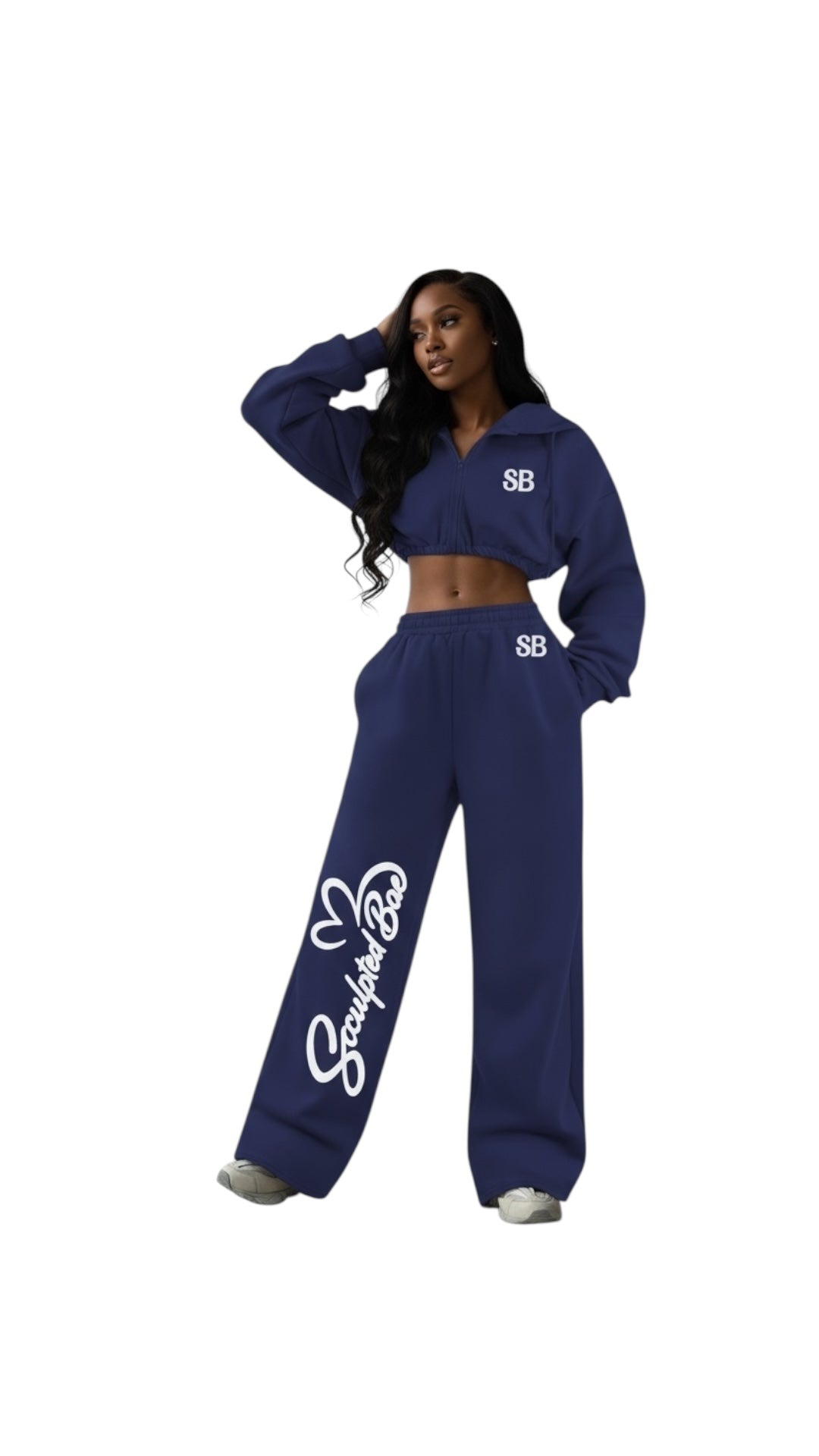 SculptedBae 2-Piece Crop Zip & Slay Sweatsuit Set Casual Set: Custom SculptedBae