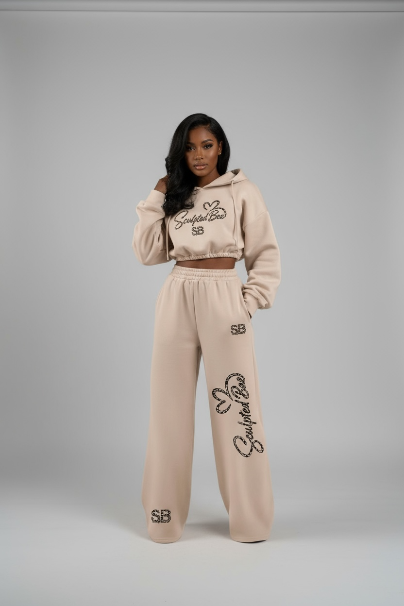 SculptedBae 2-Piece Crop Zip & Slay Sweatsuit Set Casual Set: Custom SculptedBae