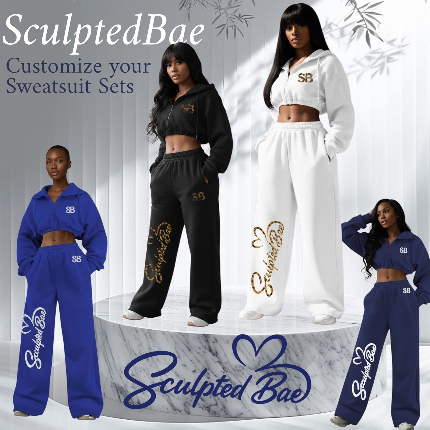 SculptedBae 2-Piece Crop Zip & Slay Sweatsuit Set Casual Set: Custom SculptedBae