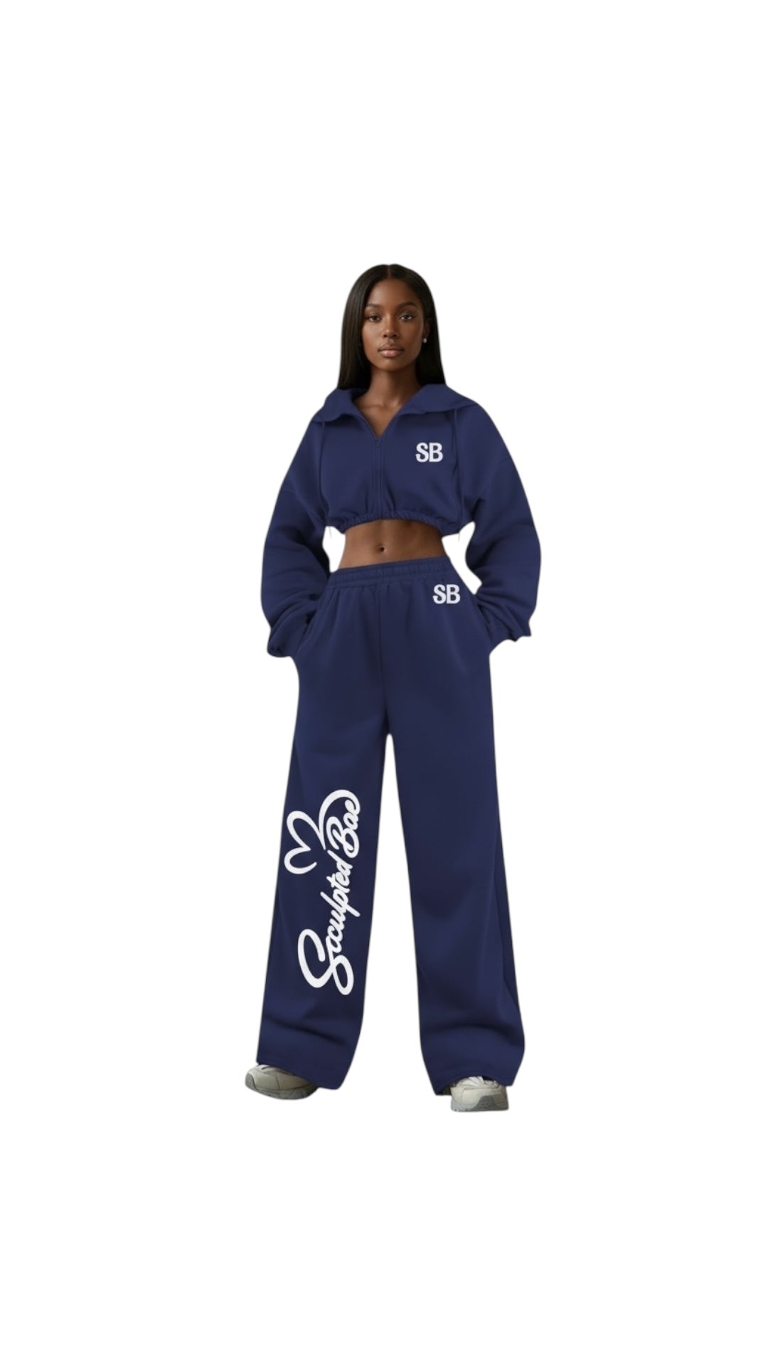 SculptedBae 2-Piece Crop Zip & Slay Sweatsuit Set Casual Set: Custom SculptedBae