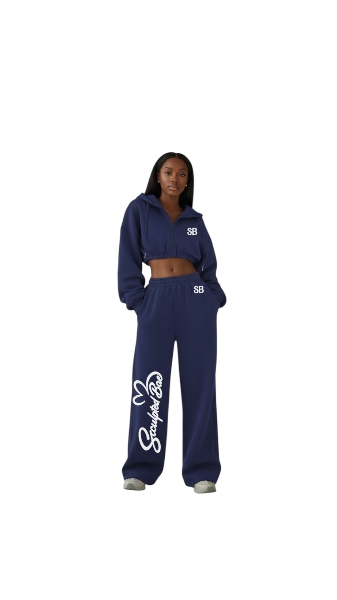 SculptedBae 2-Piece Crop Zip & Slay Sweatsuit Set Casual Set: Custom SculptedBae