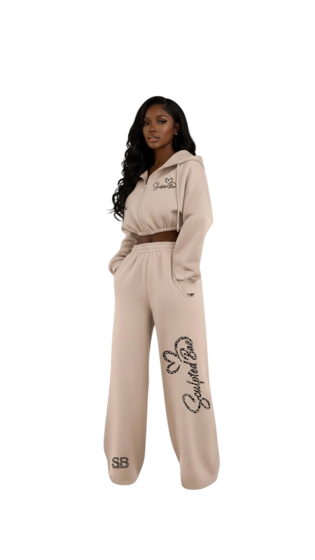 SculptedBae 2-Piece Crop Zip & Slay Sweatsuit Set Casual Set: Custom SculptedBae