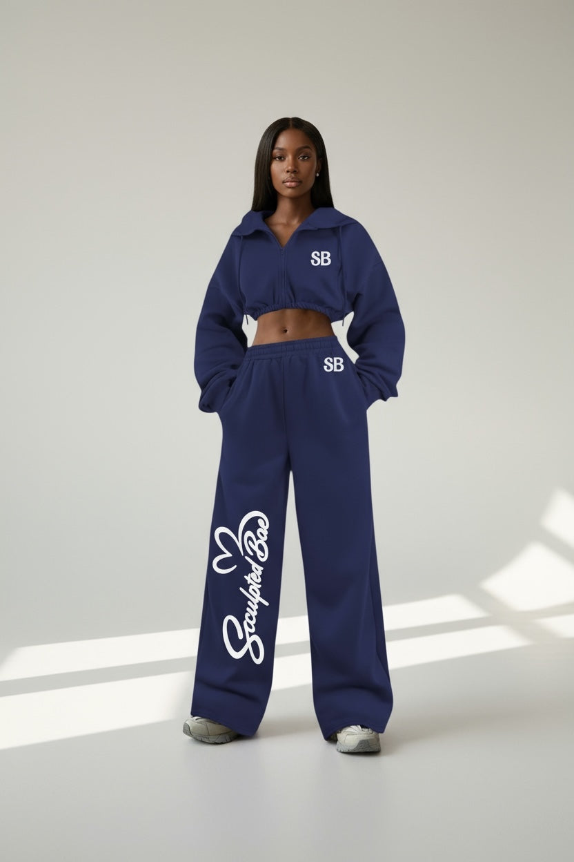 SculptedBae 2-Piece Crop Zip & Slay Sweatsuit Set Casual Set: Custom SculptedBae