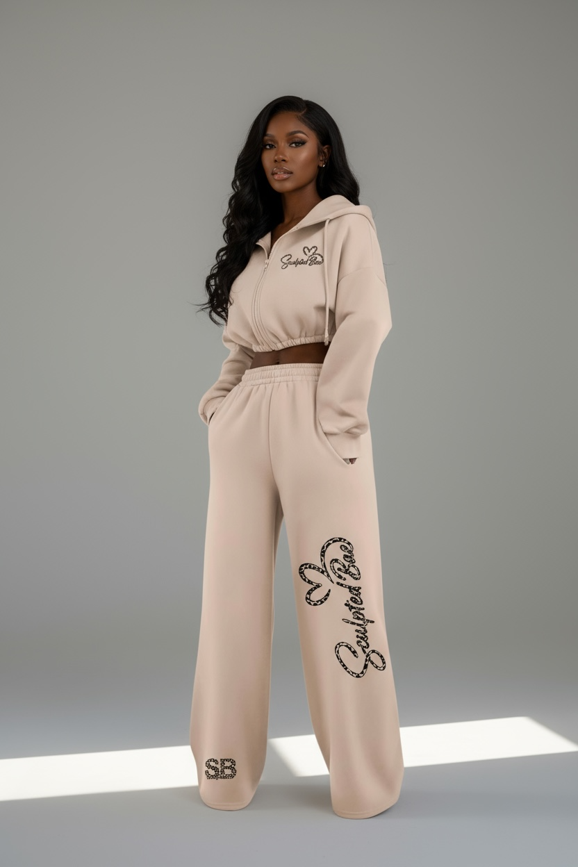 SculptedBae 2-Piece Crop Zip & Slay Sweatsuit Set Casual Set: Custom SculptedBae