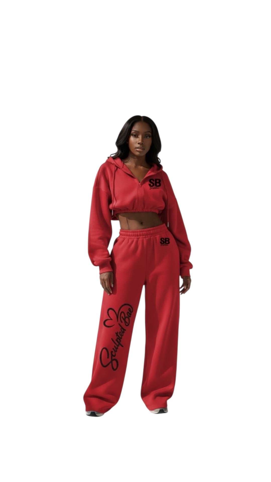 SculptedBae 2-Piece Crop Zip & Slay Sweatsuit Set Casual Set: Custom SculptedBae