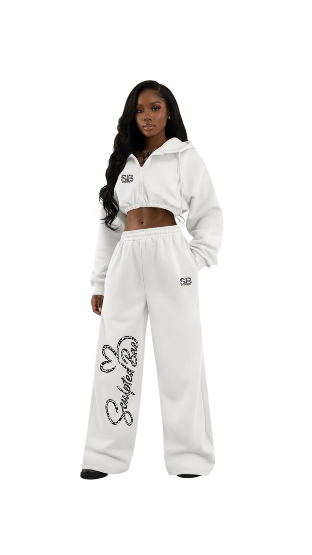 SculptedBae 2-Piece Crop Zip & Slay Sweatsuit Set Casual Set: Custom SculptedBae
