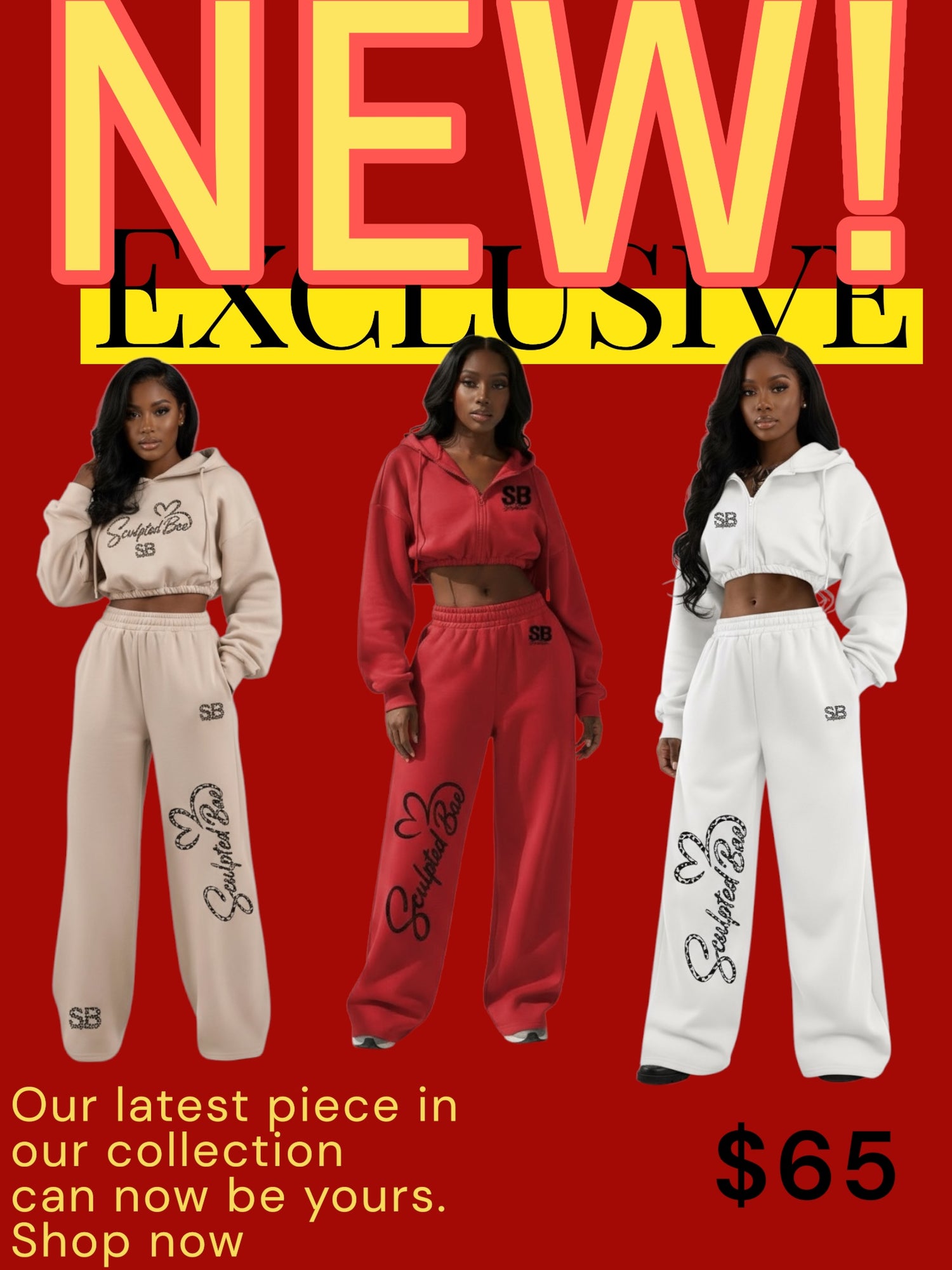 SculptedBae 2-Piece Crop Zip & Slay Sweatsuit Set Casual Set: Custom SculptedBae