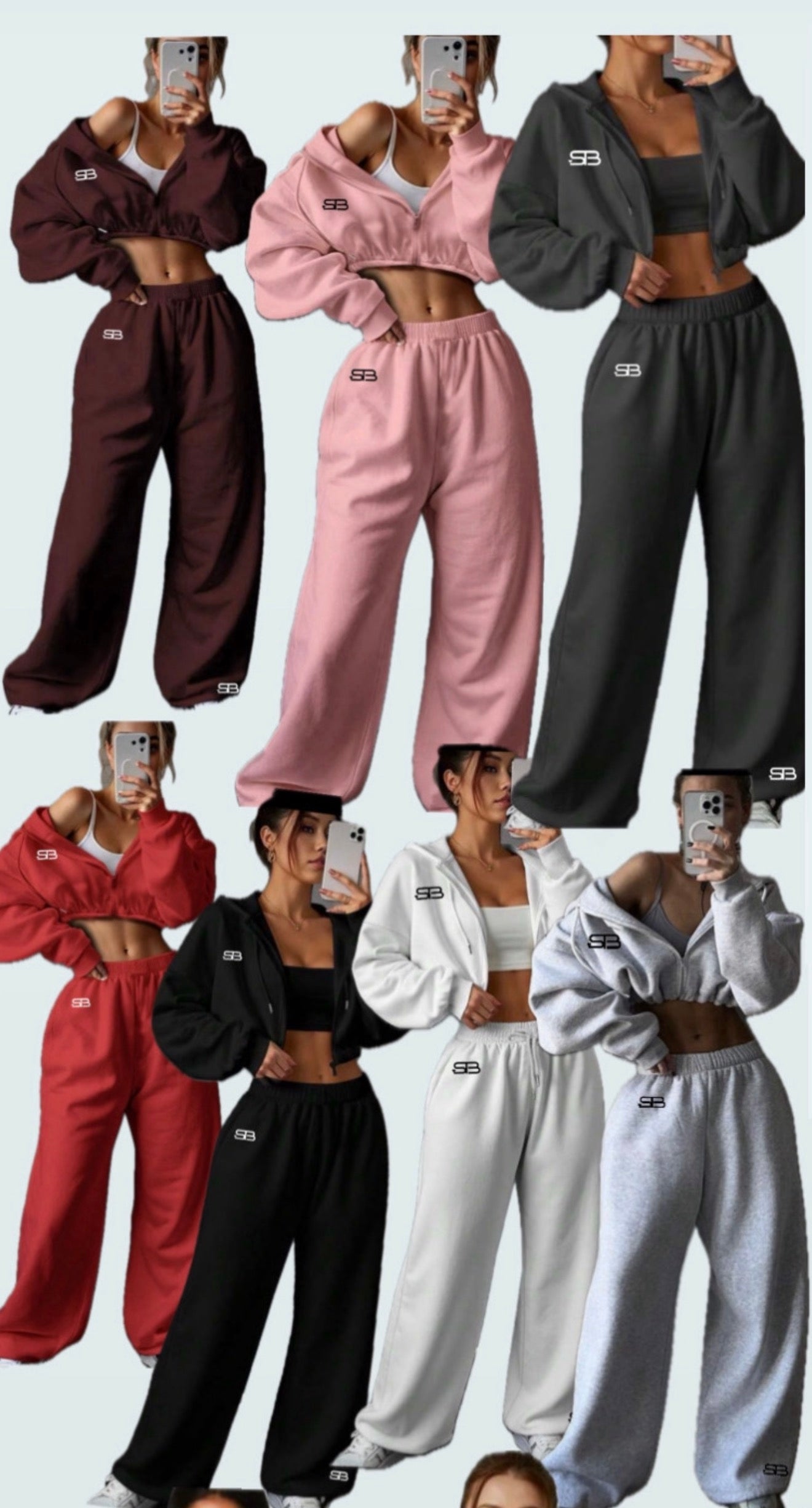 SculptedBae 2-Piece Crop Zip & Slay Bae Casual Set: Rhinestone SB LOGO